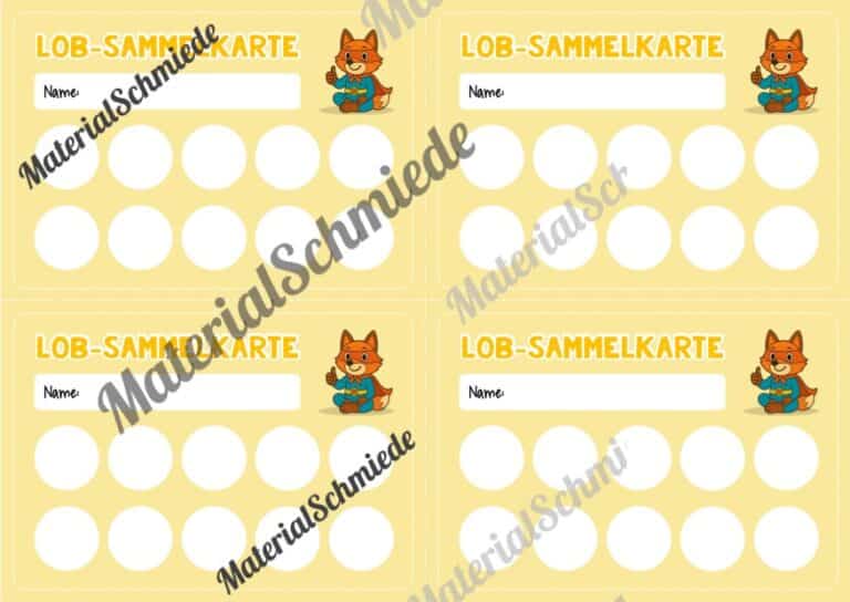 Lob-Sammelkarten für die Fuchsklasse (Arbeitsblatt 09)