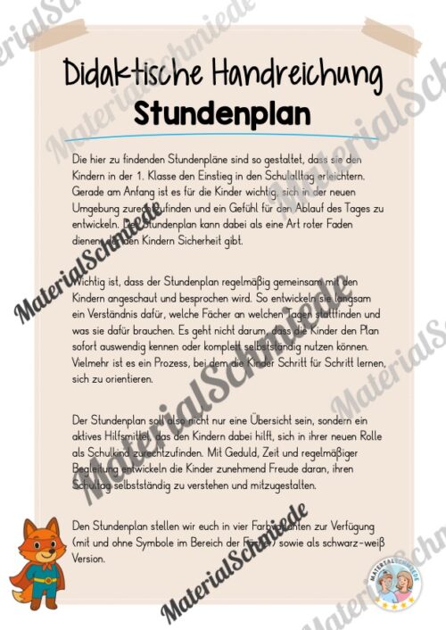 Stundenplan für die Fuchsklasse (Arbeitsblatt 01)