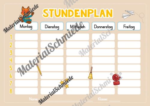 Stundenplan für die Fuchsklasse (Arbeitsblatt 05)