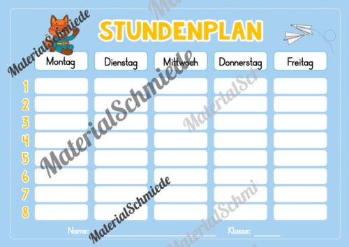 Stundenplan für die Fuchsklasse (Arbeitsblatt 06)