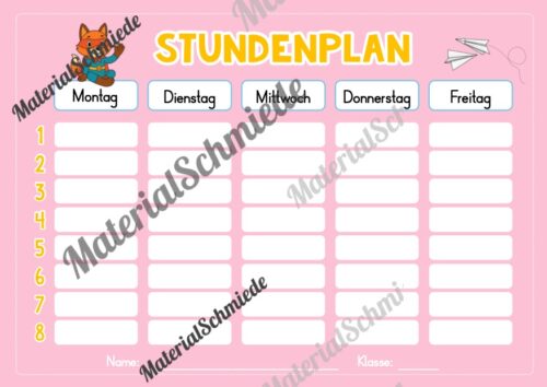 Stundenplan für die Fuchsklasse (Arbeitsblatt 07)