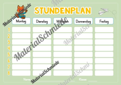 Stundenplan für die Fuchsklasse (Arbeitsblatt 08)