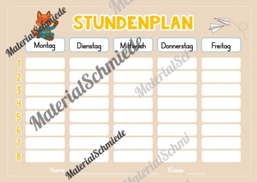 Stundenplan für die Fuchsklasse (Arbeitsblatt 09)