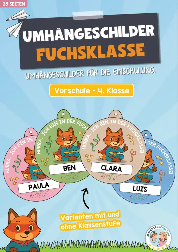 Umhängeschilder zur Einschulung für die Fuchsklasse