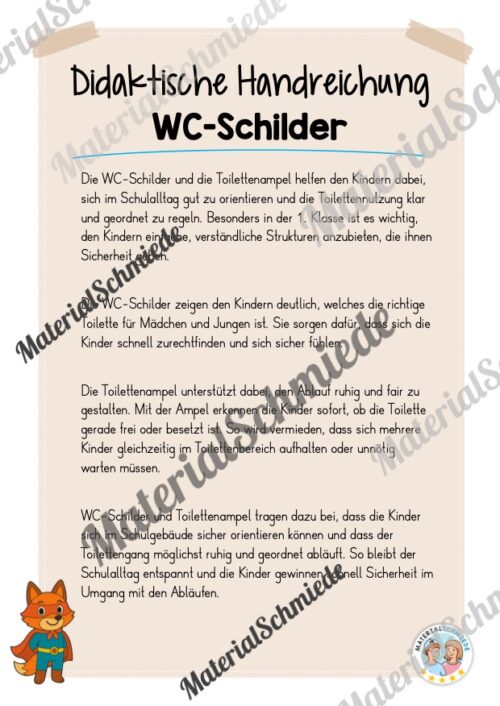 WC-Schilder / Toiletten-Ampel für die Fuchsklasse (Arbeitsblatt 01)