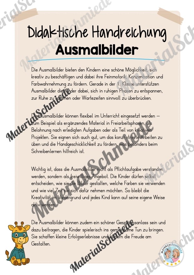 Ausmalbilder für die Giraffenklasse (Arbeitsblatt 01)