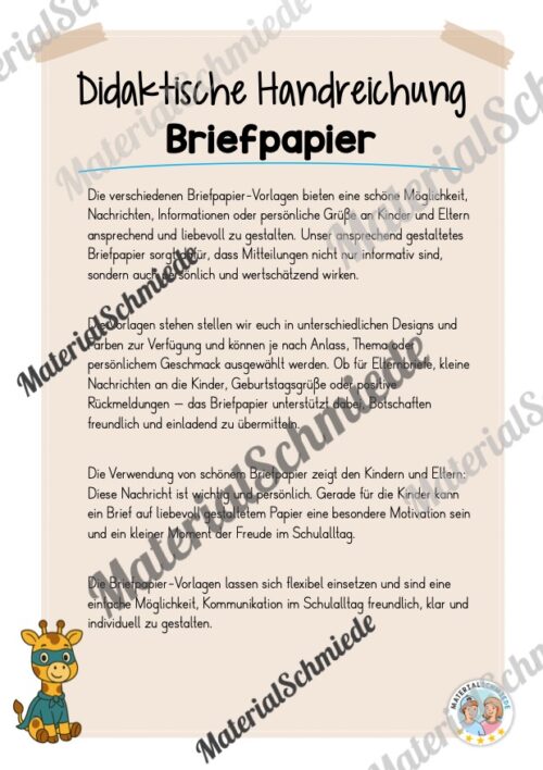 Briefpapier für die Giraffenklasse (Arbeitsblatt 01)