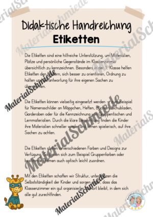 Etiketten für die Giraffenklasse (Arbeitsblatt 01)