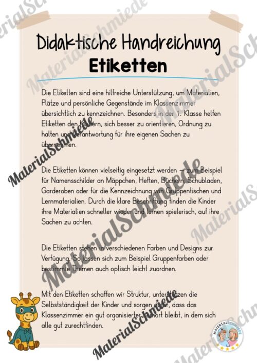 Etiketten für die Giraffenklasse (Arbeitsblatt 01)
