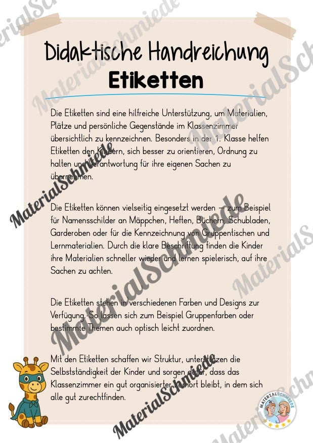 Etiketten für die Giraffenklasse (Arbeitsblatt 01)