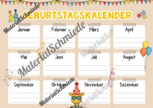 Geburtstagskalender für die Giraffenklasse (Arbeitsblatt 05)