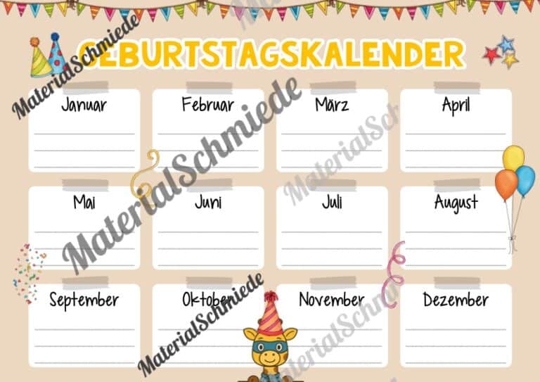 Geburtstagskalender für die Giraffenklasse (Arbeitsblatt 05)