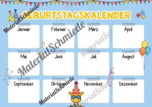 Geburtstagskalender für die Giraffenklasse (Arbeitsblatt 06)