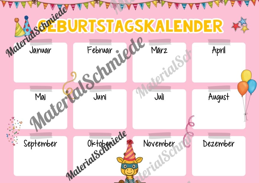 Geburtstagskalender für die Giraffenklasse (Arbeitsblatt 07)