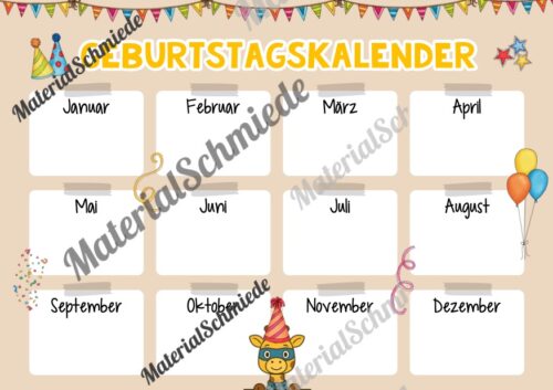 Geburtstagskalender für die Giraffenklasse (Arbeitsblatt 09)