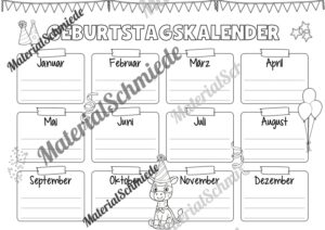 Geburtstagskalender für die Giraffenklasse (Arbeitsblatt 10)