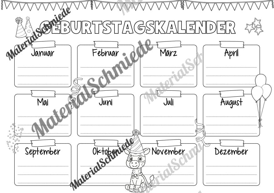 Geburtstagskalender für die Giraffenklasse (Arbeitsblatt 10)