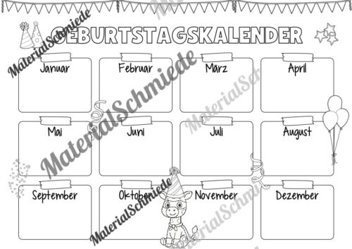 Geburtstagskalender für die Giraffenklasse (Arbeitsblatt 11)