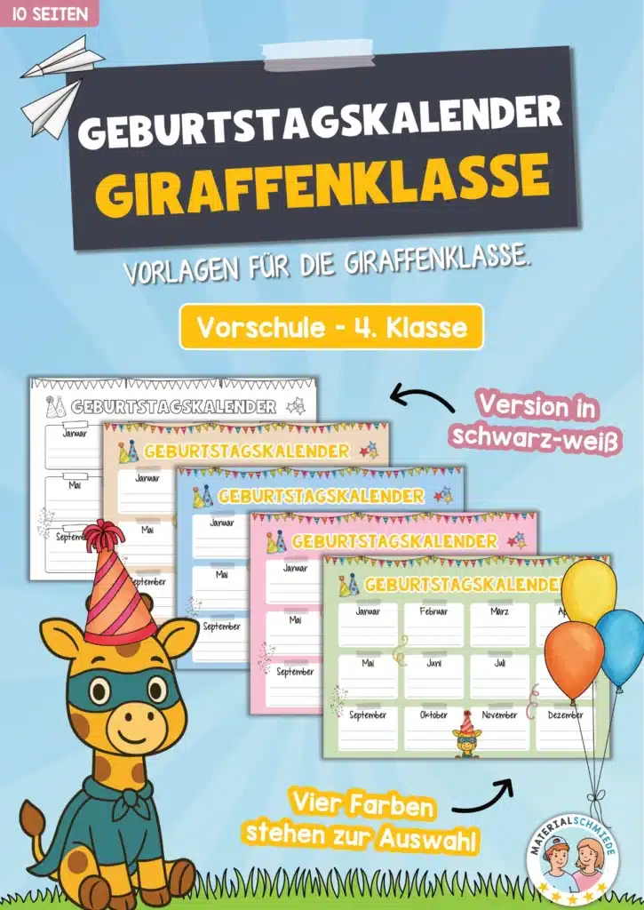 Geburtstagskalender für die Giraffenklasse