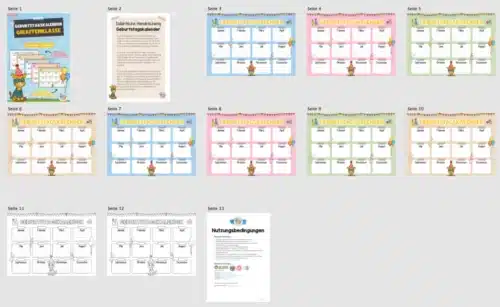 Geburtstagskalender für die Giraffenklasse (Überblick)