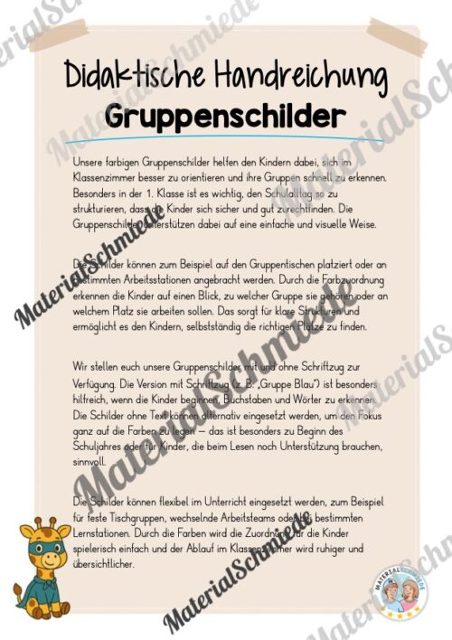 Gruppenschilder für die Giraffenklasse (Arbeitsblatt 01)