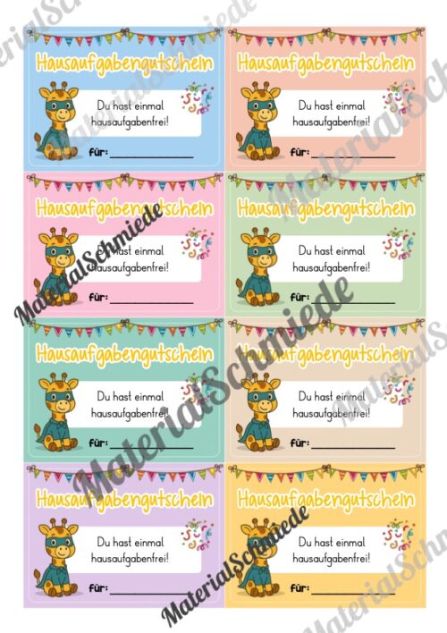 Gutscheine für die Giraffenklasse (Arbeitsblatt 02)