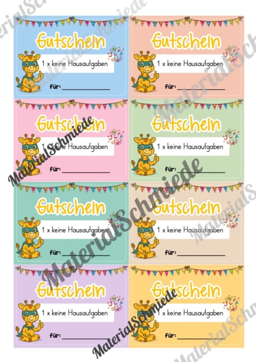 Gutscheine für die Giraffenklasse (Arbeitsblatt 03)