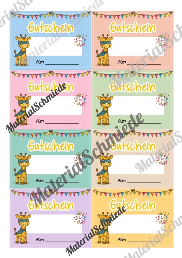 Gutscheine für die Giraffenklasse (Arbeitsblatt 04)