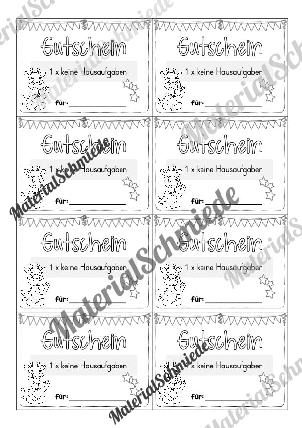 Gutscheine für die Giraffenklasse (Arbeitsblatt 05)