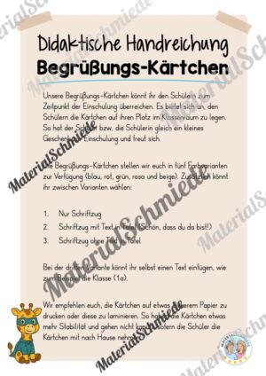 Begrüßungs-Kärtchen für die Giraffenklasse (Arbeitsblatt 01)