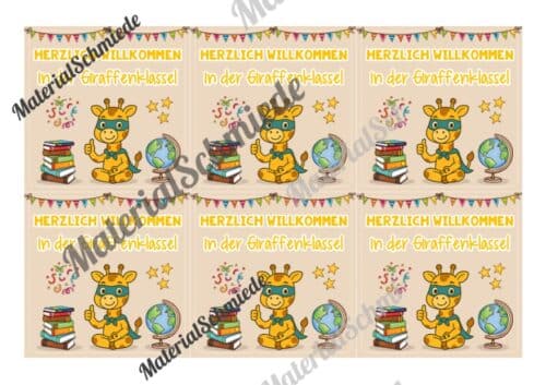 Begrüßungs-Kärtchen für die Giraffenklasse (Arbeitsblatt 03)