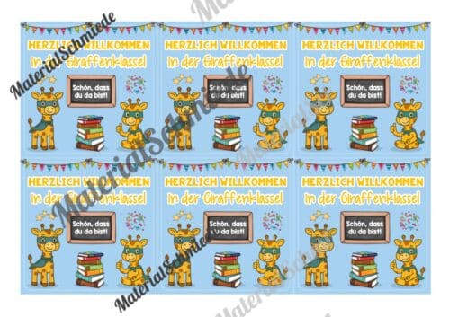 Begrüßungs-Kärtchen für die Giraffenklasse (Arbeitsblatt 04)