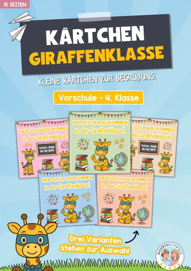 Begrüßungs-Kärtchen für die Giraffenklasse