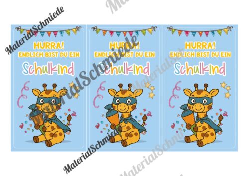 Karten zur Einschulung für die Giraffenklasse (Arbeitsblatt 02)