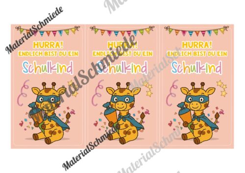 Karten zur Einschulung für die Giraffenklasse (Arbeitsblatt 03)