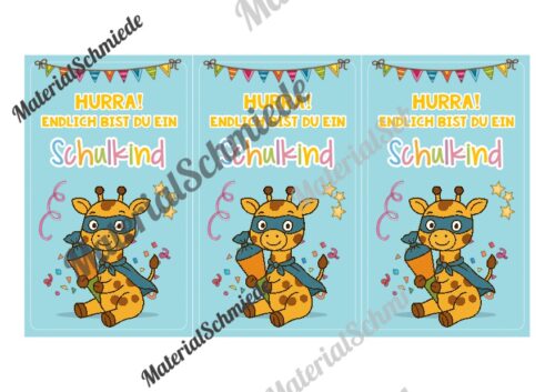 Karten zur Einschulung für die Giraffenklasse (Arbeitsblatt 04)