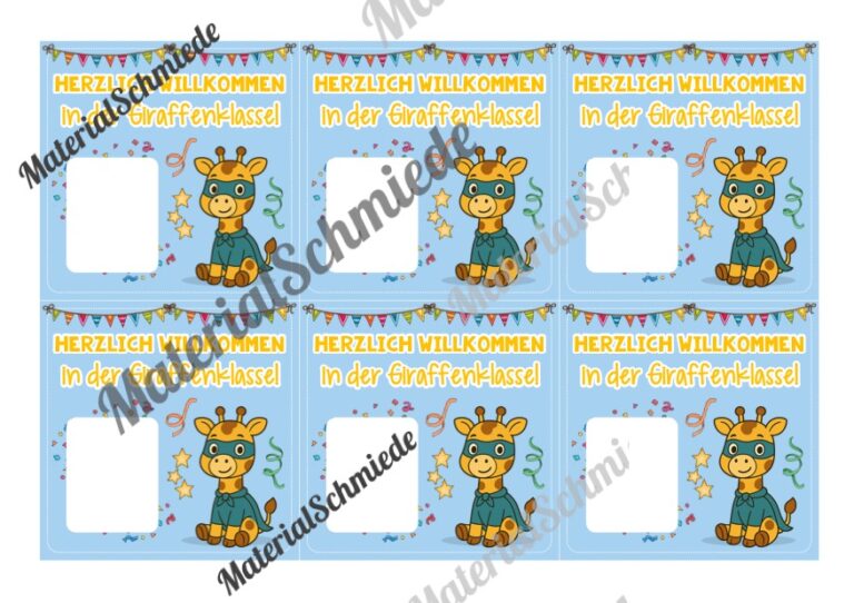 Geschenk-Kärtchen für die Giraffenklasse (Arbeitsblatt 02)
