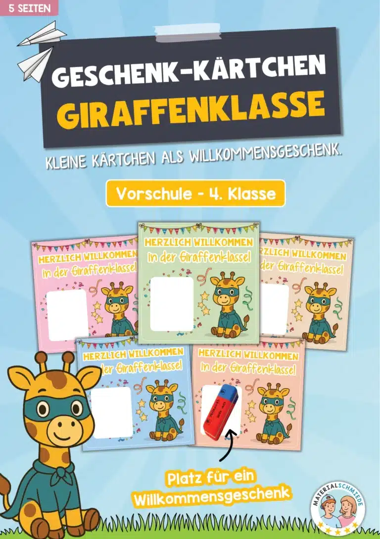 Geschenk-Kärtchen für die Giraffenklasse