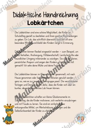 Lobkärtchen für die Giraffenklasse (Arbeitsblatt 01)