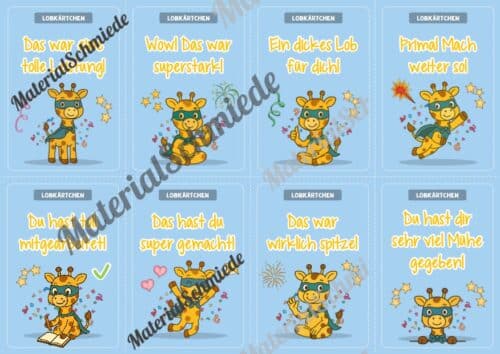 Lobkärtchen für die Giraffenklasse (Arbeitsblatt 02)