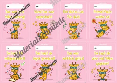 Lobkärtchen für die Giraffenklasse (Arbeitsblatt 06)