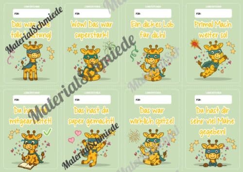 Lobkärtchen für die Giraffenklasse (Arbeitsblatt 07)