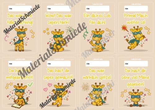 Lobkärtchen für die Giraffenklasse (Arbeitsblatt 08)