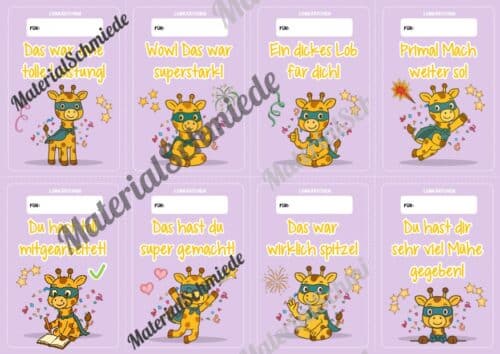 Lobkärtchen für die Giraffenklasse (Arbeitsblatt 09)