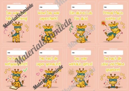 Lobkärtchen für die Giraffenklasse (Arbeitsblatt 10)