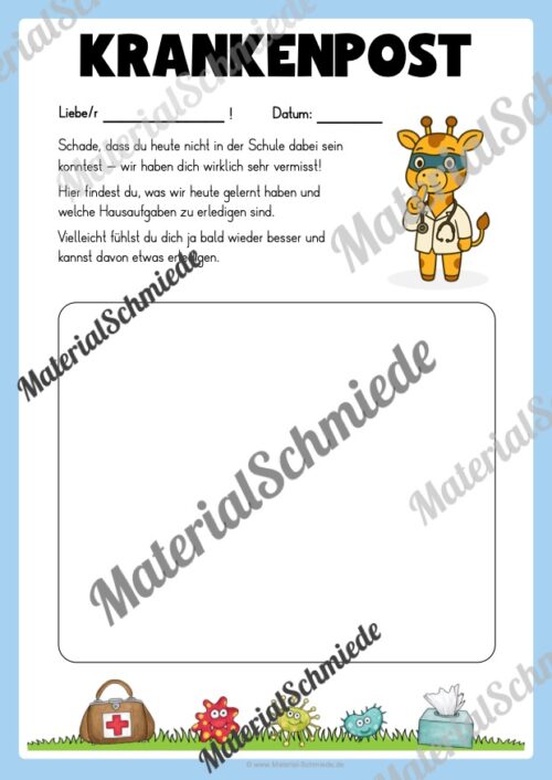Krankenmappe für die Giraffenklasse (Arbeitsblatt 13)