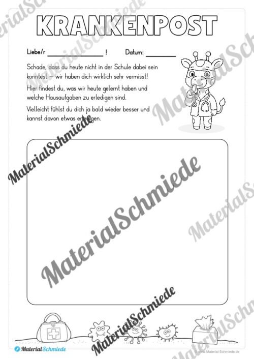 Krankenmappe für die Giraffenklasse (Arbeitsblatt 14)