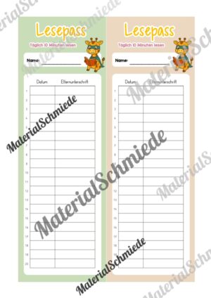 Lesepass & Leseurkunde für die Giraffenklasse (Arbeitsblatt 03)