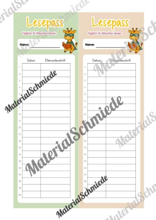 Lesepass & Leseurkunde für die Giraffenklasse (Arbeitsblatt 03)