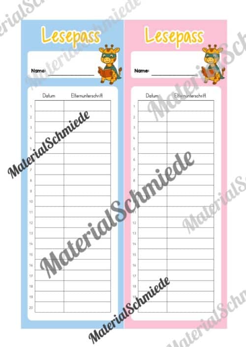 Lesepass & Leseurkunde für die Giraffenklasse (Arbeitsblatt 04)